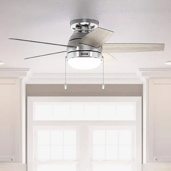 Hunter Alexander 44-in Brushed Nickel LED Indoor Flush Mount Ceiling Fan with Light and 5-Blade