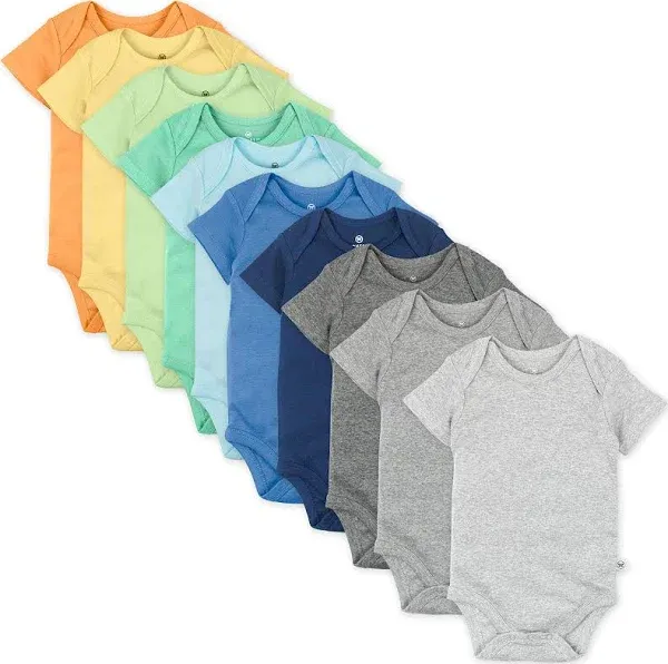 Honestbaby 10-Pack Short Sleeve Bodysuits One-Piece 100% Organic Cotton for Infant Baby Boys