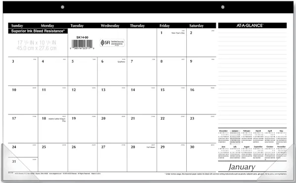 AT-A-GLANCE Monthly Desk Pad Calendar 2025