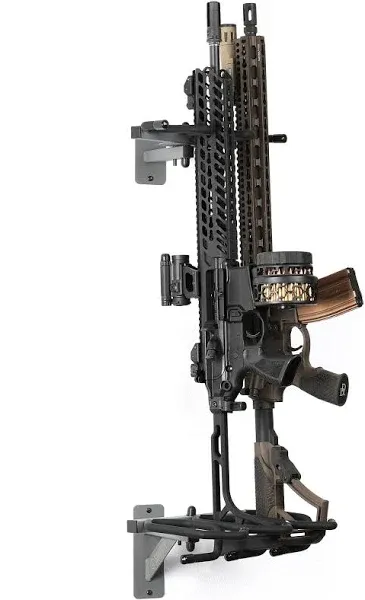 Savior Equipment Wall-Mount Rifle Rack Tactical Shotgun Carbine Firearm Free-Standing Gun Display Indoor Storage Rack - Heavy Duty Steel, Wide Angle Adjustment, 3-Slot Holds up to 75 Lbs