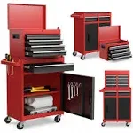 2-in-1 Tool Chest & Cabinet with 5 Sliding Drawers-Black & Red