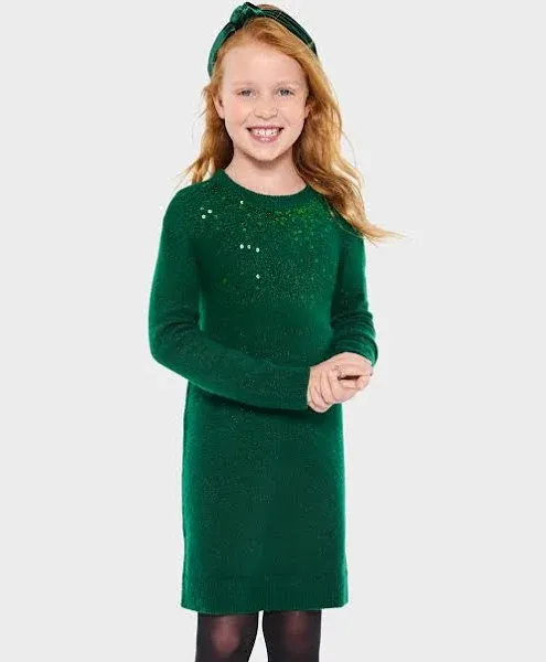 Girls Sequin Sweater Dress - White