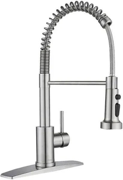 WEWE Kitchen Faucets, Brushed Nickel Kitchen Faucet with Pull Down Sprayer, Industrial Spring Single Handle Stainless Steel Kitchen Sink Faucet with Deck Plate and Drinking Water Faucet