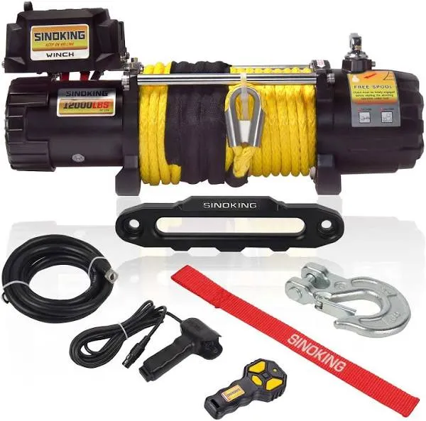 Sinoking 12V Electric Winch 12000 lb. Waterproof Synthetic Rope Offroad Winch with Wireless Remote Control for 4WD Vehicle