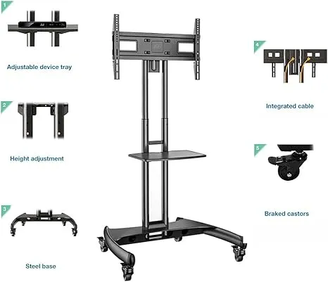 NB North Bayou Mobile TV Cart Rooling TV Stand with Wheels for 32 to 75 Inch LCD LED OLED Plasma Flat Panel Screens up to 100lbs AVA1500-60-1P (Black)