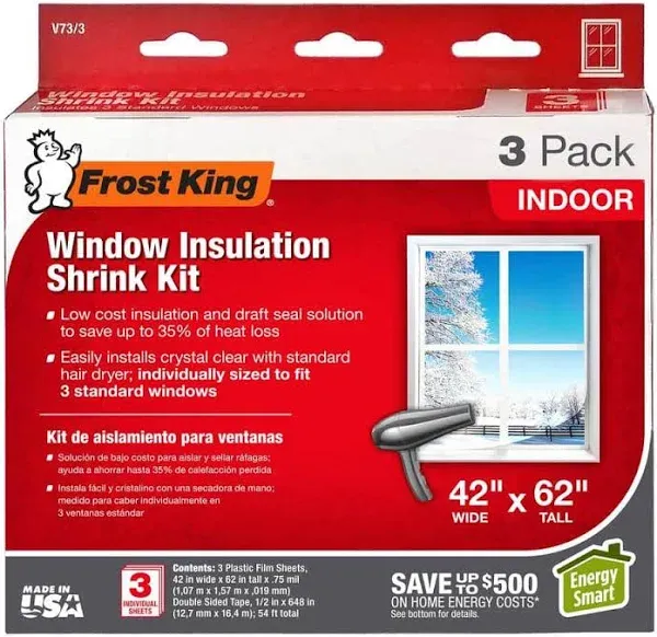 V73/9H Indoor Shrink Window Kit 42 62-Inch, Clear, 9-Pack