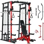 Major Lutie Smith Machine with Weight Bench, SML07 1600lbs Power Cage with Weight Bar and Two LAT Pull-Down Systems