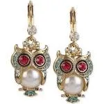 Betsey Johnson Pearl Critters Owl Drop Earrings