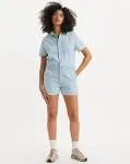 Levi's Women's Short Sleeve Romper Denim Shortalls, Light Blue