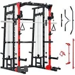 Major Fitness SML07 Machine All-in-One Home Gym Power Cage with Weight Bar and Two LAT Pull-Down Systems and Cable Crossover Machine, Exercise