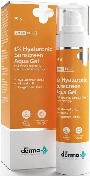 1% Hyaluronic Sunscreen Aqua Gel with SPF 50 & PA++++ | Provides Blue Light Protection | Suits Oily to Normal Skin | Men & Women | 1.06 Oz/30g