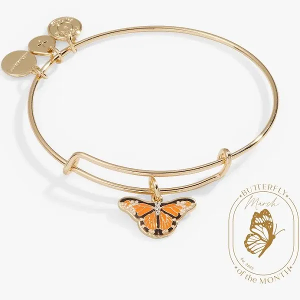 Alex and Ani Monarch Butterfly Crystal Charm Bangle Bracelet in Shiny Gold