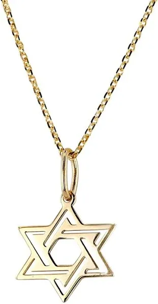 14k Yellow Gold Star of David Pendant Necklace with Chain Women's