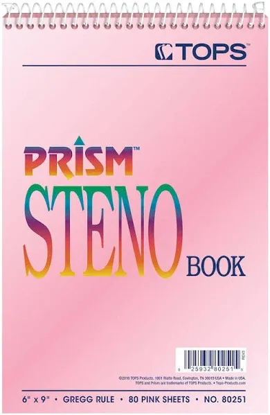 TOPS™ Prism Steno Pads, Gregg Rule, Blue Cover, 80 Blue 6 x 9 Sheets, 4/Pack (TOP80284) Pack of 4