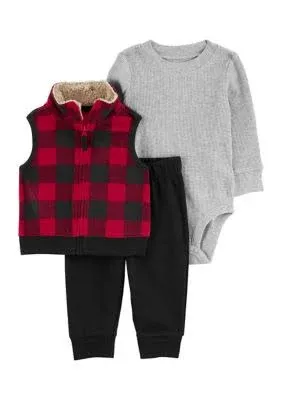 Carter's Baby Boys 3-Piece Buffalo Check Fleece Vest Set