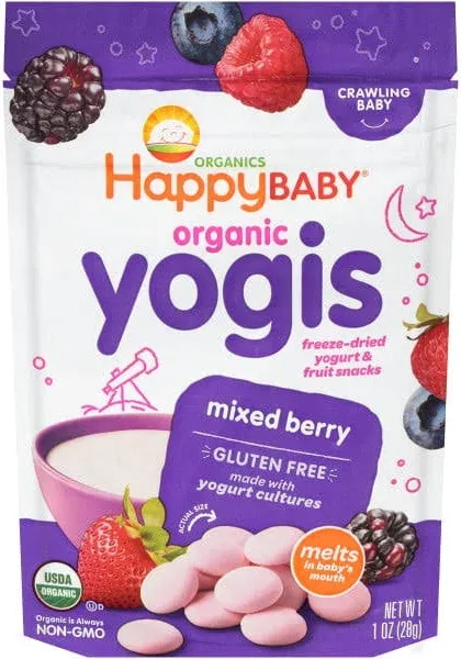 HAPPY BABY Organic Yogis Yogurt & Fruit Snacks Mixed Berry 1 oz