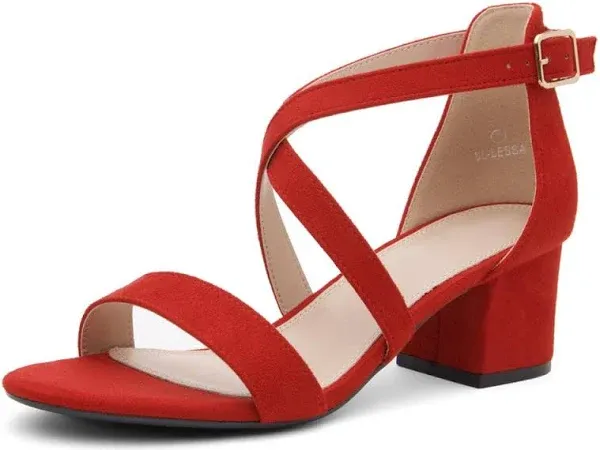 Allegra K Women's Open Toe Crisscross Buckle Ankle Strap Block Heel Sandals