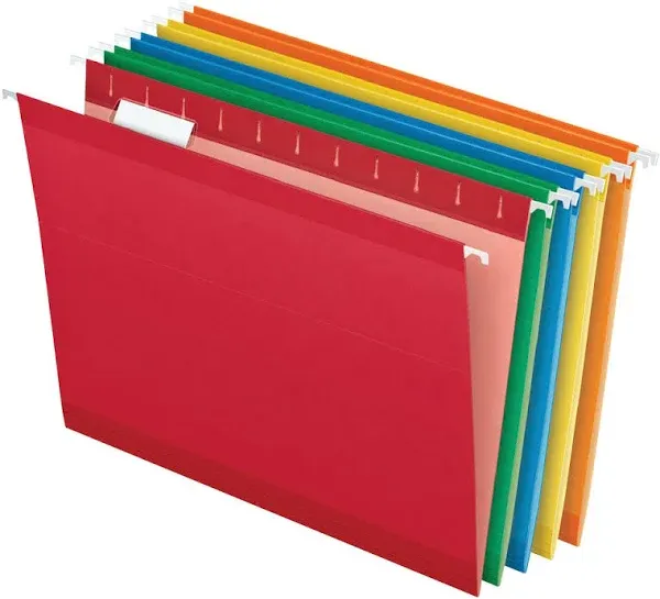 Pendaflex® Colored Reinforced Hanging Folders, Letter Size, 1/5-Cut Tabs, Assorted Bold Colors, 25/Box