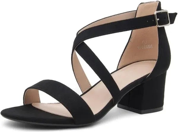 Allegra K Women's Open Toe Crisscross Buckle Ankle Strap Block Heel Sandals