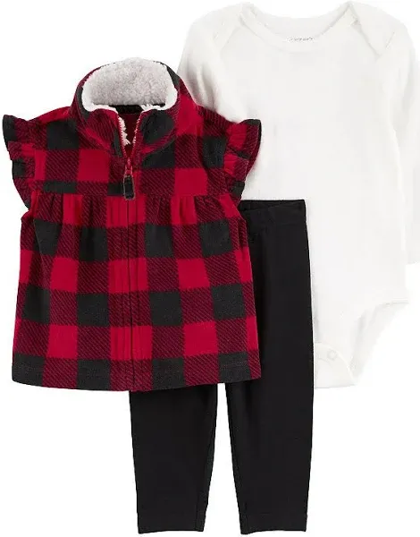 Carter's Baby Girl 3-Piece Buffalo Check Fleece Vest Set