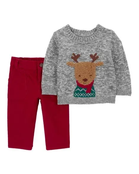 Carter's Baby Boys 2-Piece Reindeer Sweater & Corduroy Pant Set