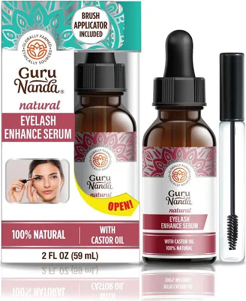 Gurunanda Natural Eyelash Enhance Serum with Dropper & Brush - 2 oz