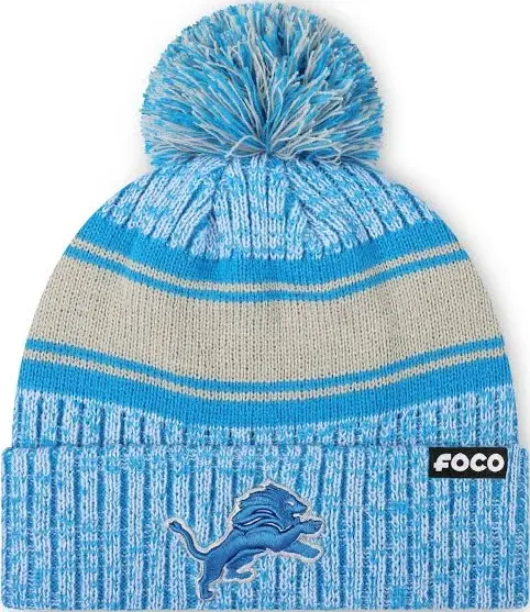 FOCO Detroit Lions Heather Team Stripe Beanie Hat