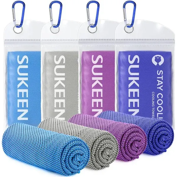 Sukeen [4 Pack Cooling Towel (40"x12"),Ice Towel,Soft Breathable Chilly Towel,Microfiber Towel for Yoga,Sport,Running,Gym,Workout,Camping