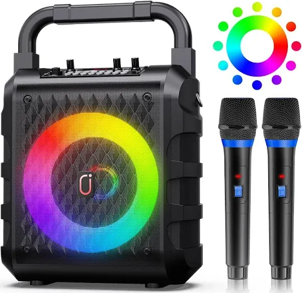 Jauyxian Karaoke Machine, Upgraded 20W 6.5'subwooferportable Bluetooth Speaker with 2 Wireless Microphones for Adults & Kids, Karaoke Microphone