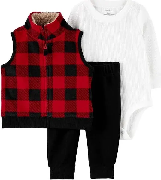 Carter's Baby Boys 3-Piece Buffalo Plaid Vest, Bodysuit, and Jogger Set