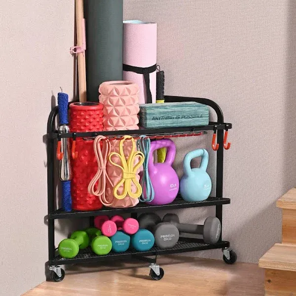 PLKOW Yoga Mat Storage Rack, Home Gym Storage Rack for Yoga Mat, Foam Roller, Resistance Bands, Yoga Block and Dumbbells