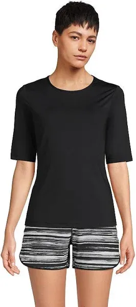 Petite Lands' End Women's UPF 50 Elbow-Sleeve Rash Guard Swim Tee