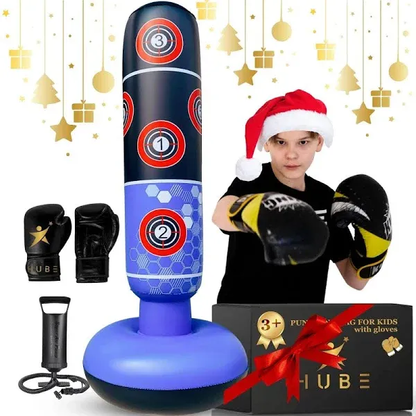 HUBE Fun and Stable Inflatable Punching Bag for Kids with Gloves – 66 Inch Punching Dummy Age 5-12 – Boys Sports Gifts – Cool Toys for Kids – Boxing