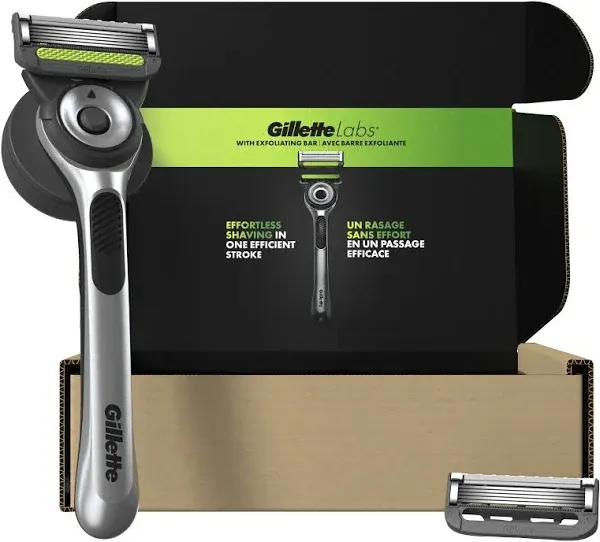 Gillette Labs with Exfoliating Bar Men's Razor, Includes 2 Razor Blade Refills and Premium Magnetic Stand *EN