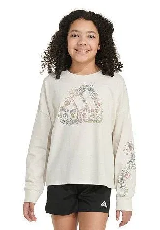 adidas Girls' Waist Crewneck Long Sleeve Sweatshirt