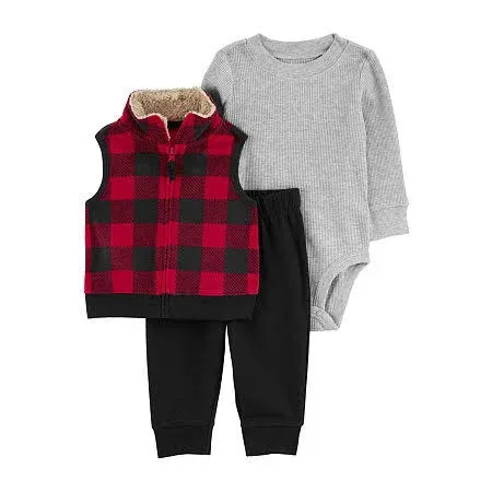 Carter's Baby Boys 3-Piece Buffalo Check Fleece Vest Set