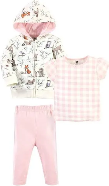 Hudson Baby Cotton Hoodie, Bodysuit or Tee Top and Pant Set Baby