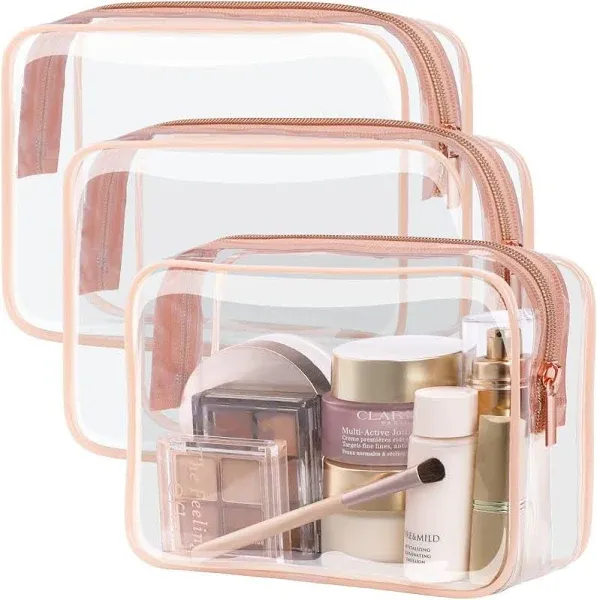 XIAOLUO Clear Toiletry Bag, PACKISM 3 Pack TSA Approved Toiletry Bag Quart Size Bag, Travel Makeup Cosmetic Bag for Women Men, Carry On Airport