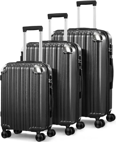 Expandable Luggage Sets 3 Piece Set, Hard Shell Spinner Suitcase Set, 20/24/28In Carry-on and Checked Luggage(Black)