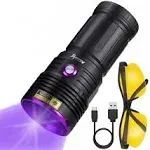 ALONEFIRE SV84 365nm UV Flashlight Strong 45W USB Rechargeable Black Light Money Detector for Resin Curing, Pet Urine, Scorpion, Fishing, Minerals,