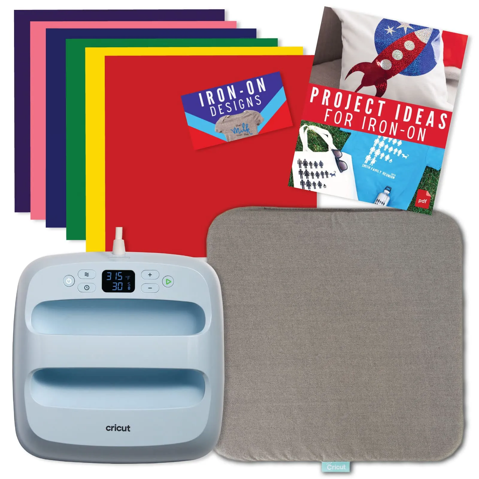 Cricut EasyPress 3 9x9 - Blue Heat Press Machine with Iron On Rainbow Sampler and Easy Press 20x16 Heat Mat