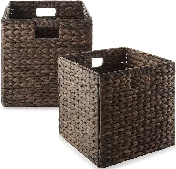 Casafield 12" x 12" Water Hyacinth Storage Baskets Set Collapsible Cube Organizers