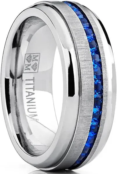 Eternity Titanium Wedding Band Engagement Ring Simulated Sapphire CZ