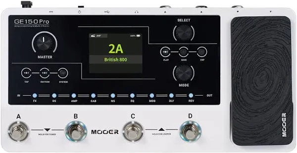 MOOER GE150 Pro Li New Guitar Amp Modelling Multi Effects Pedal Built-in 9 hrs Battery with 4 Footswitches, IR Loader, Type-C USB Audio Interface