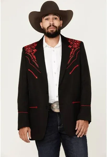 Western Scully Black-Red Floral Embroidered Blazer