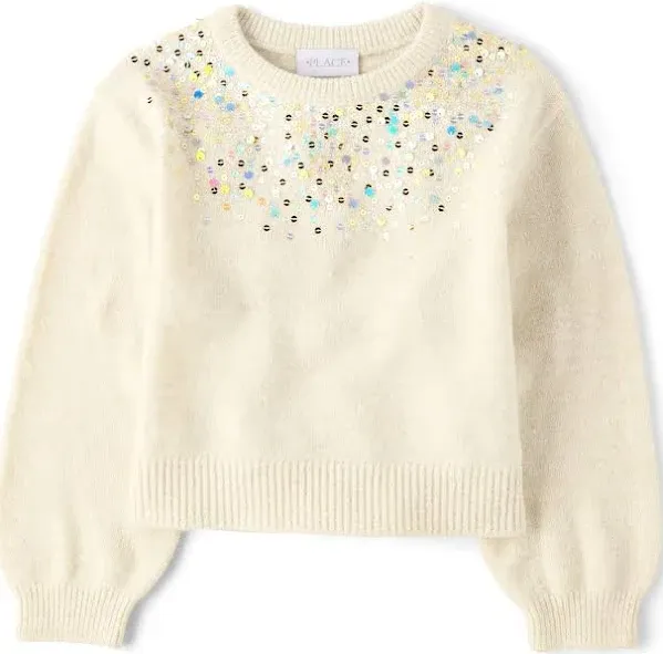 The Children's Place Girls' Long Sleeve Crew Neck Sequin Sweater