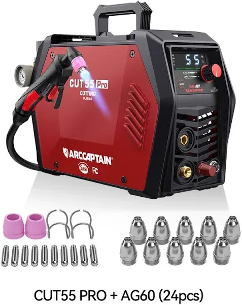 Arccaptain iControl CUT55 Pro Plasma Cutter, 55 Amp Non-Touch Pilot Arc 110v/220v Plasma Cutter Machine, Large LED Display and 2t/4T