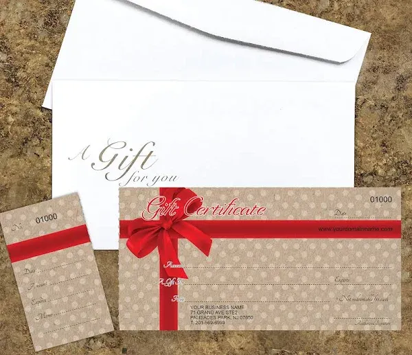 IMPACTONLINEPRINTING Custom Gift Certificates For Business Add Your Store Name and Address, Comes with Free matching Envelopes and Sequential