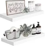 QEEIG Grey Bathroom Floating Shelves for Wall Shelf Over Toilet Wall Mounted Farmhouse Small 16 inch Set of 2 (008-40GY)