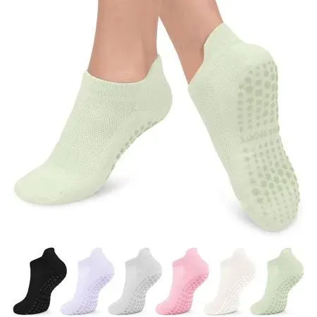 6 Pairs Pilates Grip Socks for Women Non-slip Yoga Athletic Socks for Barre Ballet Barefoot Workout Hospital